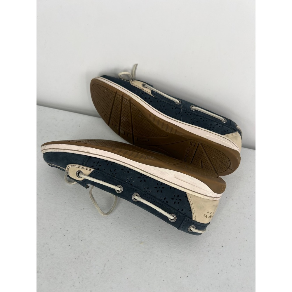 Sperry Top-Sider Womens 8.5M Navy Blue Perforated Leather Boat Shoes 9265919 - Picture 5 of 9